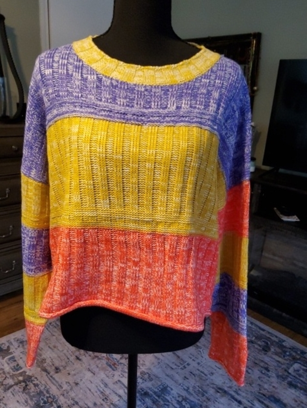 Storia Colorblock Cropped Chunky Knit Sweater Medium NWT